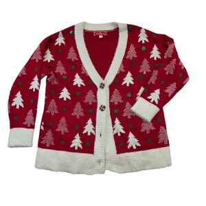 33 Degrees Mens Red Christmas Tree Ugly Sweater Cardigan Size M
